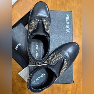 Premiata Black Leather Shoes with Gold Accents